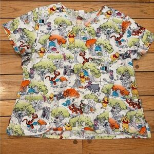 Disney Winnie the Pooh Bear and Friends Red and Yellow Scrubs 2xl top